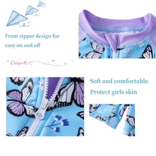 Image of UMELOK Girls Long Sleeve Rash Guard One Piece Swimsuits with UV Protection Sunsuit