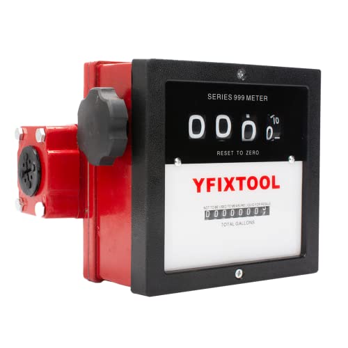 YFIXTOOL 1'' Mechanical Fuel Meter 6-40 GPM 4-Digital Aluminum Diesel Gasoline Liter Flow Meter for Fuel Transfer Pumps