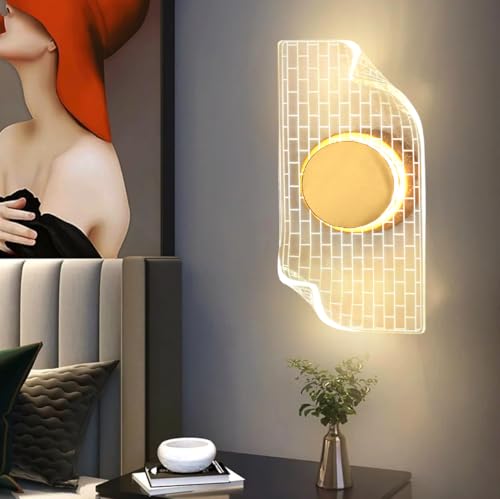 Image of Groeien 15watt LED Sconce Brick Tile Pattern Modern Transparent Indoor Home Acrylic Wall Lamp for Bedroom, Livingroom, Indoor- Warm White (Brick-wall, 1)