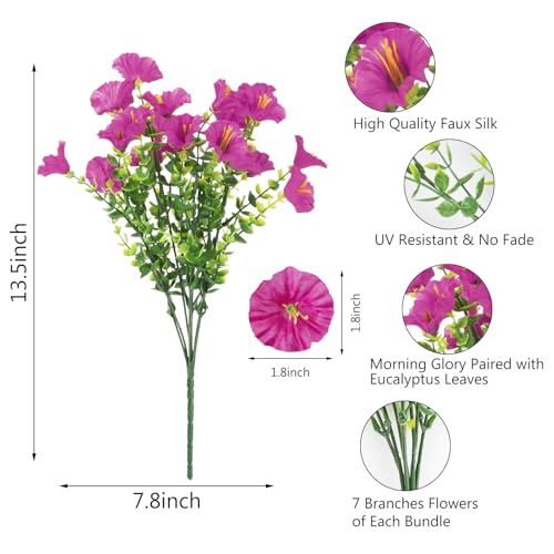 Image of 12 Bundles Artificial Flowers for Outdoors, Silk Morning Glory Flowers(Mix) | UV Resistant Fake Eucalyptus Plants for Spring Summer Garden Patio Home Outdoors Decor