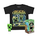 Funko Pocket Pop! & tee: Minecraft - Blue Creeper - Medium - Camiseta, Franela - Ropa con Minifigura de Vinilo Coleccionable - Idea de Regalo - Juguetes y Camiseta de Manga Corta para Adultos Hombres