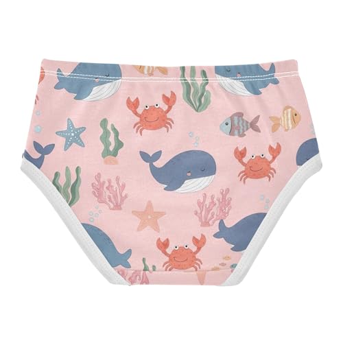 Toddlers Underwear Floral 2t Cotton Girl Panties Cute Artistic Briefs Girls Undies Cute Cartoon Whales Crabs Fishes2