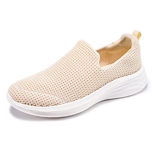 Puxowe Damen Slip On Sneaker Leichte Mesh Atmungsaktiv Sommer Schuhe 42 EU Beige Cover