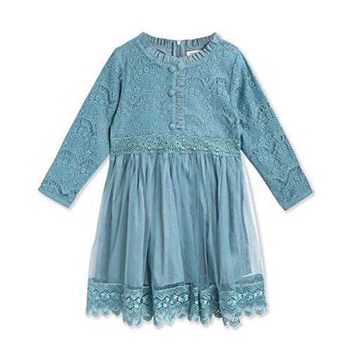 Image of The Orignal Cherry Crumble California Baby-Girls Cherry Crumble Baby-Girl's Cotton Blend Kids Frill Round Neck A-Line Knee Length Party Dress (Ctwsg-DRS-3 Teal Blue 12-18 Months)