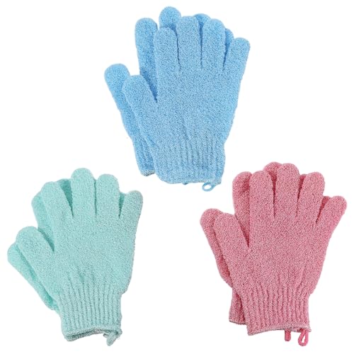 6 PCS Exfoliating Gloves, Exfoliating Mitt Body Exfoliating Wash Glove Dead Skin Remover Shower Body Scrub Gloves for Adults and Kids(Blue, Pink, Green)