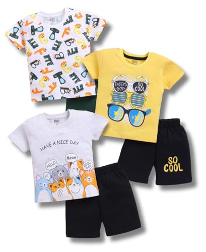 Image of Toonyport Boys Summer 3 Packs Of T-shirts and Shorts Combo Set (Multicolors)