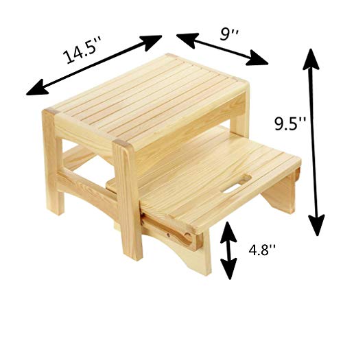 URFORESTIC Handcrafted 100% Solid Wood Bed Step Stool-Foot Stool Kitchen Stools Bed Steps Small Step Ladder Bathroom Stools (Beige)