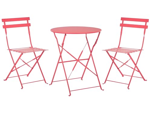 Beliani Salon de Jardin Bistrot Table et 2 Chaises en Acier Rouge Pliable avec Patins Fiori