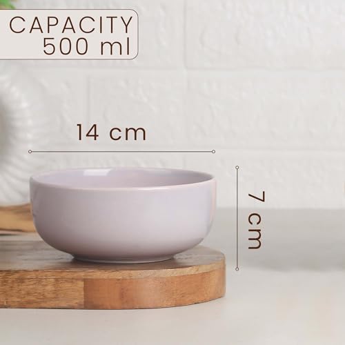 Image of The Earth Store Solid Lavender Ceramic Bowl Set of 2 with Lid, 500ML | Microwave & Dishwasher Safe Snack Bowl, Ceramic Bowl, Stylish Serving Bowls for Home, Office & Gifting