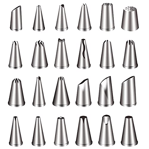 Electomania Stainless Steel 24 Nozzle Piping Set for Cake Decoration and Icing, 17×11.2×4.8cm (Off-white)
