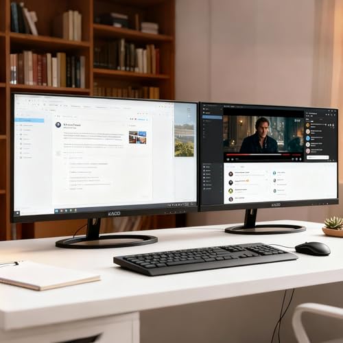 Image of Kado Dual Monitor 2-Pack 27-inch 2560x1440 Quad HD Computer Monitor 75Hz | HDMI Office Gaming Hybrid Desk Setup, VESA Wall Mount Arm Mount Built-in Speakers, Panoramic Display Multi-tasking