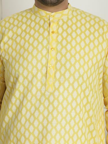 Image of SOJANYA Plus (Since 1958) Men's Cotton Blend Printed Kurta with White Churidar Pyjama