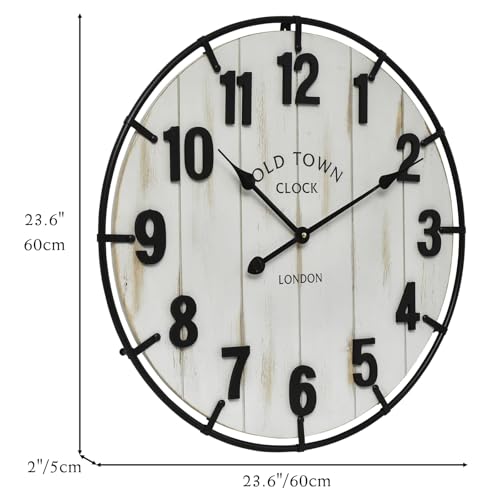 24-inch Washed White Wood Farmhouse Clock