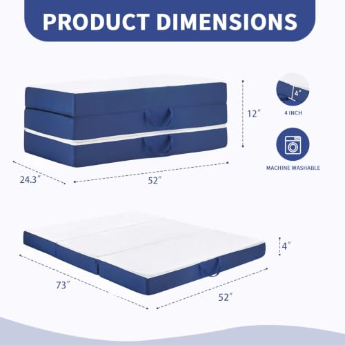 Image of CYMULA Folding Mattress Full Size,4 inch Trifold Mattress Topper for RV,White