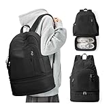 Small Black Gym Backpack for Women Men, Waterproof Sports Backpack with Expandable Shoe Compartment, Lightweight Travel Backpack Dance Backpack Casual Daypack Gym Bag