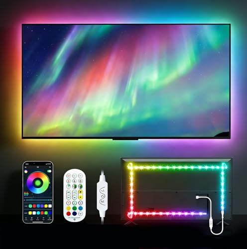 Daymeet LED Lights for TV, 9.8FT RGBICW TV LED Backlight for 32-43 inch TVs, USB Strip Lights Behind TV, Color Changing Sync with Music, Bluetooth App Controlled Led Lights for Bedroom Home Decor