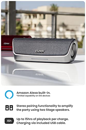 Cleer Audio Stage Smart Bluetooth Speaker - Ipx7 Waterproof, Built-In Alexa, Stereo Pairing Capabilities, With Digital Amplifier, Dual 48Mm Drivers, And Passive Radiators For Powerful Music And Sound #TOP2