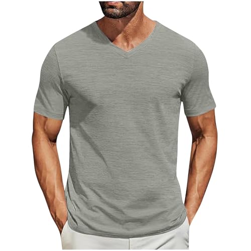 Mens T-Shirts Casual V Neck Short Sleeve Shirts Summer Running Athletic Gym Tops Basic Solid Pullover Tees - Main Image