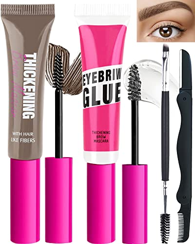 Waterproof Tinted Brow Gel Kit-Taupe Thickening Eyebrow Mascara Gel & Clear Setting Brow Glue,Brows Filler Dye Eyebrow Cream,Long Lasting Eye Makeup for Women,Light Medium Dark Brown,With Tool-Set 01