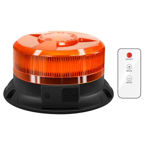 Dinfu Gyrophare LED Sans Fil avec télécommande 12V girophare led vehicule agricole magnet 9 Modes lumineux avec câble de chargement de voiture et câble USB pour camion voiture véhicule tracteur SUV