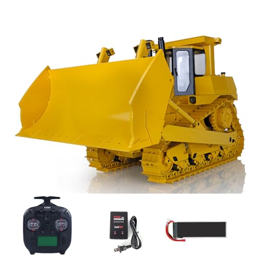 wheelfun US in Stock, 1/14 Metal RC Bulldozer Hydraulic DXR2 Remote Control D10T Tracked Dozer Model Motor Servo ESC Remote Controller Sound Light System Hobby Grade Model for Adult