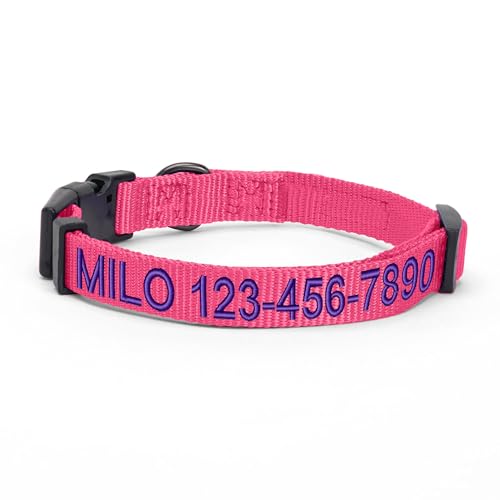 Pawtitas Personalized Dog Collar - Embroidered Name and Phone Number for Large Breeds - Adjustable Customized Pink Puppy Collar