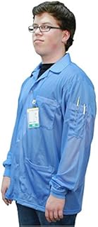 DESCO 73750 Nylon Fabric Blue Statshield Smock Jacket with Knitted Cuffs, Small