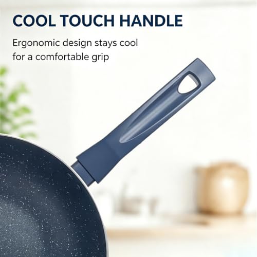 CYPHERTAN Nonstick Frying Pan, 10.23''/3QT Diameter, Granite Non-Stick Coating, Recycled Aluminium, Soft Touch Handle,Suitable for All Hobs Including Induction (Navy Blue) - image 5