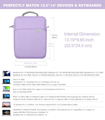 Image of MoKo 13.3-14 Inch Laptop Sleeve Bag Fits Mac Neo 13-inch A18 Pro, Mac Pro 13.3 inch M2 2022 /M5 /M5 Pro /M5 Max 14.2 inch 2026, Mac Air 13.6 inch M5 2026, Handle Carrying Case with Shoulder Strap, Purple