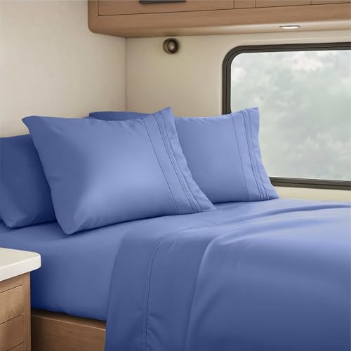 Nestl Royal Blue Short Queen Sheets for RV, Hotel Luxury RV Queen Sheets Set, 4 Piece Fitted Bed Sheet Set and Pillowcases, Super Soft, Wrinkle-Free, and Breathable Camper Bedding