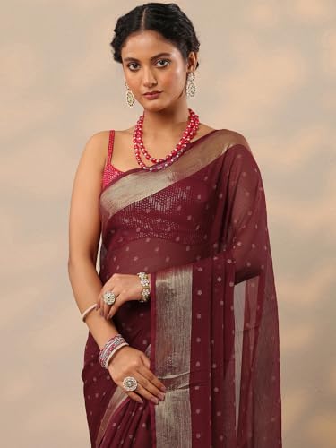 Image of Libas Printed Chiffon Saree for Women With Unstitched Blouse Piece | Traditional Saree for Festive & Wedding