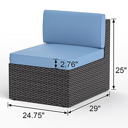 Gojooasis Outdoor Patio Pe Wicker Rattan Sofa Sectional Furniture Conversation Set With Cushion And Pillow, Steel Frame, Black (Corner+Armless Sofa) #TOP3