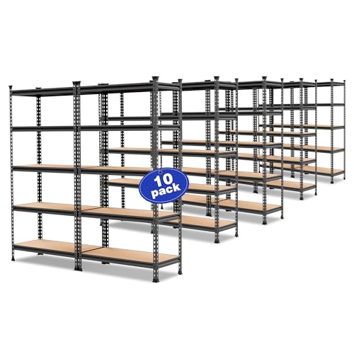 Image of WORKPRO 5-Tier Metal Storage Shelving Unit, 36 inchW x 18 inchD x 72 inchH, Adjustable Storage Rack Heavy Duty Shelf with Particle Board, 4000 lbs Load Capacity (Total) for Garage Warehouse, Pack of 10