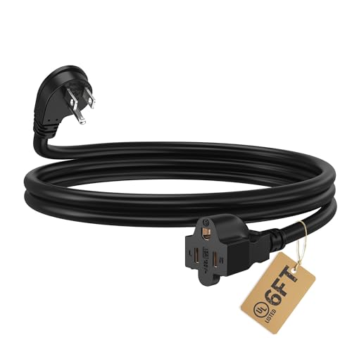 LUCKY TL Indoor Outdoor Extension Cord, Black Short Extension Cord 6ft, Waterproof Flexible Case, Made in Pure Copper, 13A 1625W 16AWG SJTW, 3 Prong Heavy Duty Wire, UL