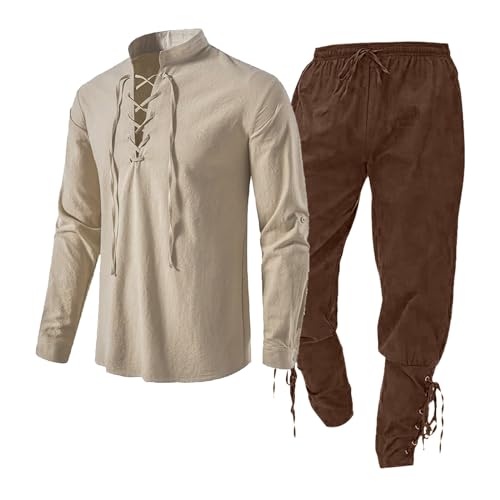 Jean - Conjunto de Ropa Medieval para Hombre Con Camisa de Lino, Pantalones Con Correa al Tobillo, Traje de Invierno