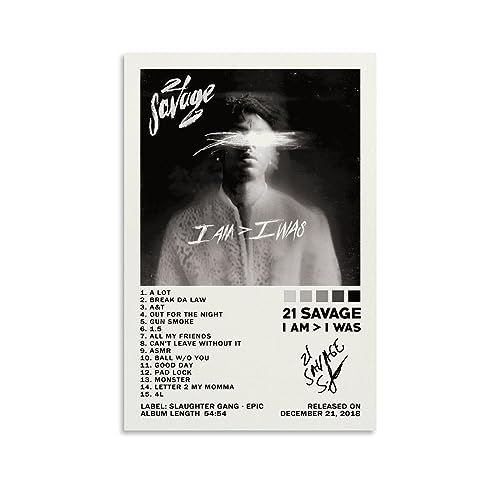 BICHI 21 Savage Poster I Am I was Album Cover Posters Poster Decorative Painting Canvas Wall Art Living Room Posters Bedroom Painting 12x18inch(30x45cm)
