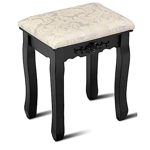 Vanity Chair Seat Bedroom Makeup Dressing Stool Cushioned Padded Piano Bench (Black)