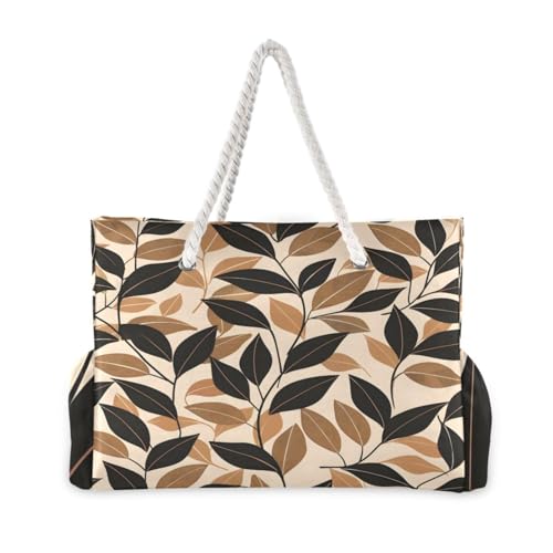 Beach Bag - Large Tote Bags for Women Leaves Shoulder Bags Zipper Waterproof Sandproof for Travel Gym Swim Daily2