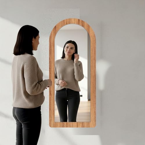 Image of Creative Arts n Frames 18x42 inch Long Wooden Irregular Curve Zigzag Shape Wall Hanging Wall Mount Full Length HD Mirror Home Decor Items (Natural Iqurel Oak Arch 18x42 inch Mirror)