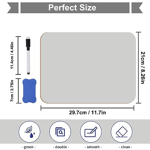 Hisredsun 4 Stück whiteboard klein, Mini Whiteboard a4, abwischbare tafel mit 4 Stiften und 4 Radiergummis, kleines whiteboard für Klassenzimmer, Zuhause und Büro