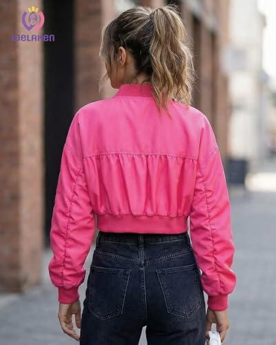Image of WELAKEN Lightweight Multiple Pockets Zip Up Bomber Jacket for Girls Toddler & Kids II Little Girl's Casual Flight Crop Jacket