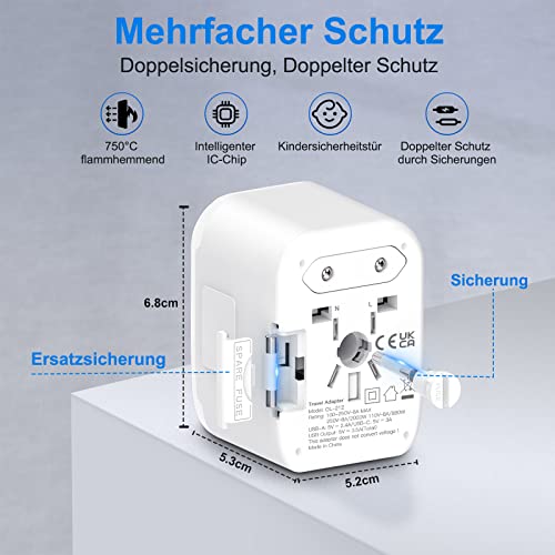 Foto von Reiseadapter Weltweit Universal Reisestecker Adapter mit USB C, Internationaler Steckdosenadapter mit 4USB und AC Steckdose, Travel Plug Stromadapter für Europa USA England Thailand Italien Australien