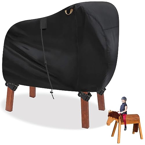 Abdeckung holzpferd,Schwerlast 600D Oxford Holzpferd Abdeckung Wasserdicht mit UV- und PU-Beschichtung,Mit tragegriff, Belüftungsöffnungen, Tunnelzug Und Schnalle - 140x100x130cm
