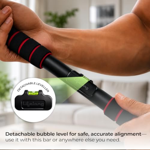Image of Lifelong Pull Up Bar for Home| Adjustable 62-100 cm Doorway Pull Up Bar with Built-in Leveller |No Drill Installation |100kg Capacity, Anti-Slip Lock, Foam Grip Handles |Gym Equipment for Home Workout
