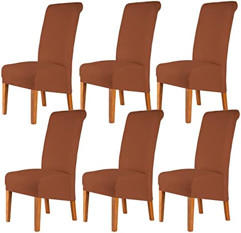 CMAKER High Back Chair Covers Stretch Spandex Fabric Chair Slipcover Seat Cover for Home Washable Removable Parsons Chair Protector Dining Room Kitchen Hotel,Set of 6,Wine Red