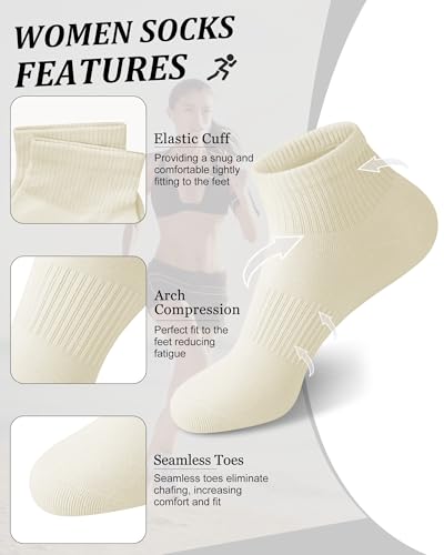 Image of YSense 10 Pairs Womens Ankle Socks Cotton Quarter Socks Women Men | Cushioned for Running Athletic Casual, Breathable Moisture-Wicking, Toe Seamless