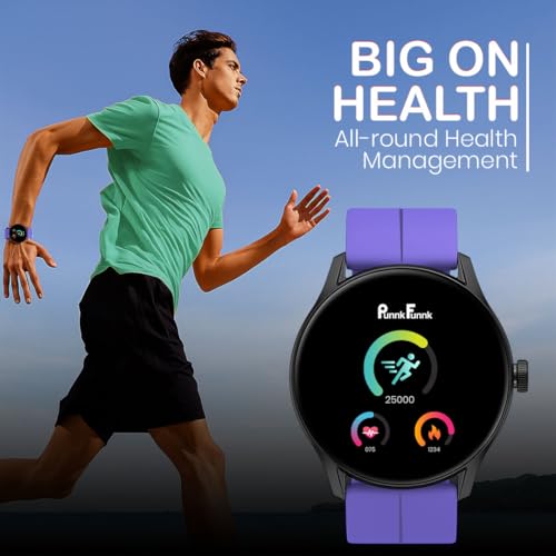 Image of PunnkFunnk Glavito Round Dial Smartwatch 1.49 inch AMOLED Display, 100+ Sports Modes, IP67, Health Tracking, Bluetooth Calling, Crown Control, 100+ Watch Faces for Men & Women (Magnetic Purple)