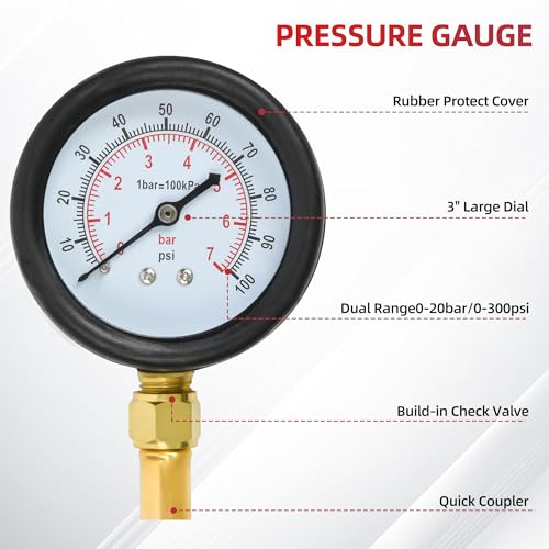 WUODAO Fuel Injection Pump Pressure Tester Gauge Kit, Fuel Pressure Gauge - 0-100PSI Fuel Injection Pump Pressure Tester Gauge Kit Universal for Auto Truck SUV Motorcycle ATV RV