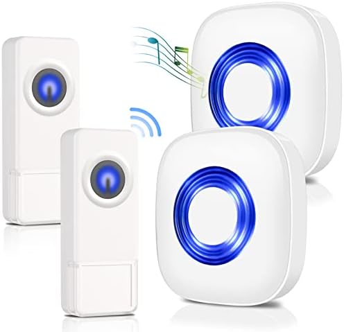 Wireless Doorbell with 2 Buttons 2 Receivers - PHYSEN Waterproof Doorbell Chime Kits, Operating at 1300-ft Range, 58 Melodies & 5 Volume Levels & LED Indicator, Kids Door Bell for Home Classroom