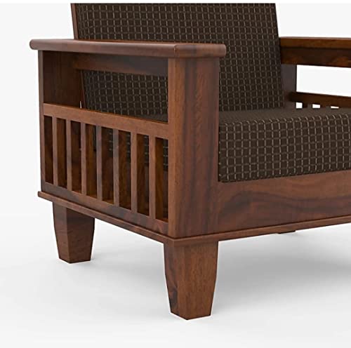 Image of K L FURNITURE Kl Furniture Solid Sheesham Wood Standard Sofa Set 5 Seater Furniture Wooden 5 Seater Sofa Set (3+1+1) Teak Wood Sofa Set Furniture Home Living Room With Cushions-Teak Finish,Brown